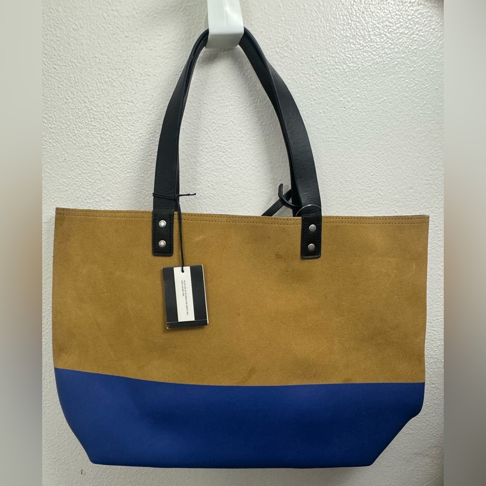 Jack Spade Tan Suede Tote with Blue and Black Accents - Picture 3 of 7